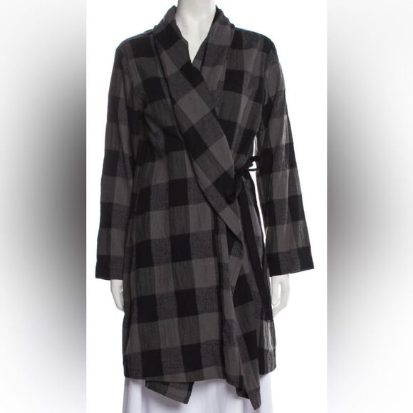 Pas de calais Plaid Wrap Coat Size Medium Effortless Sophistication - Picture 1 of 12